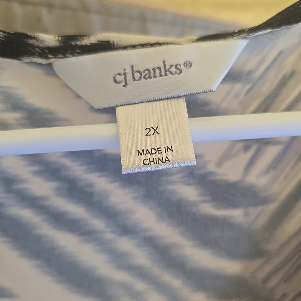 CJ Banks Navy and White Abstract Blouse